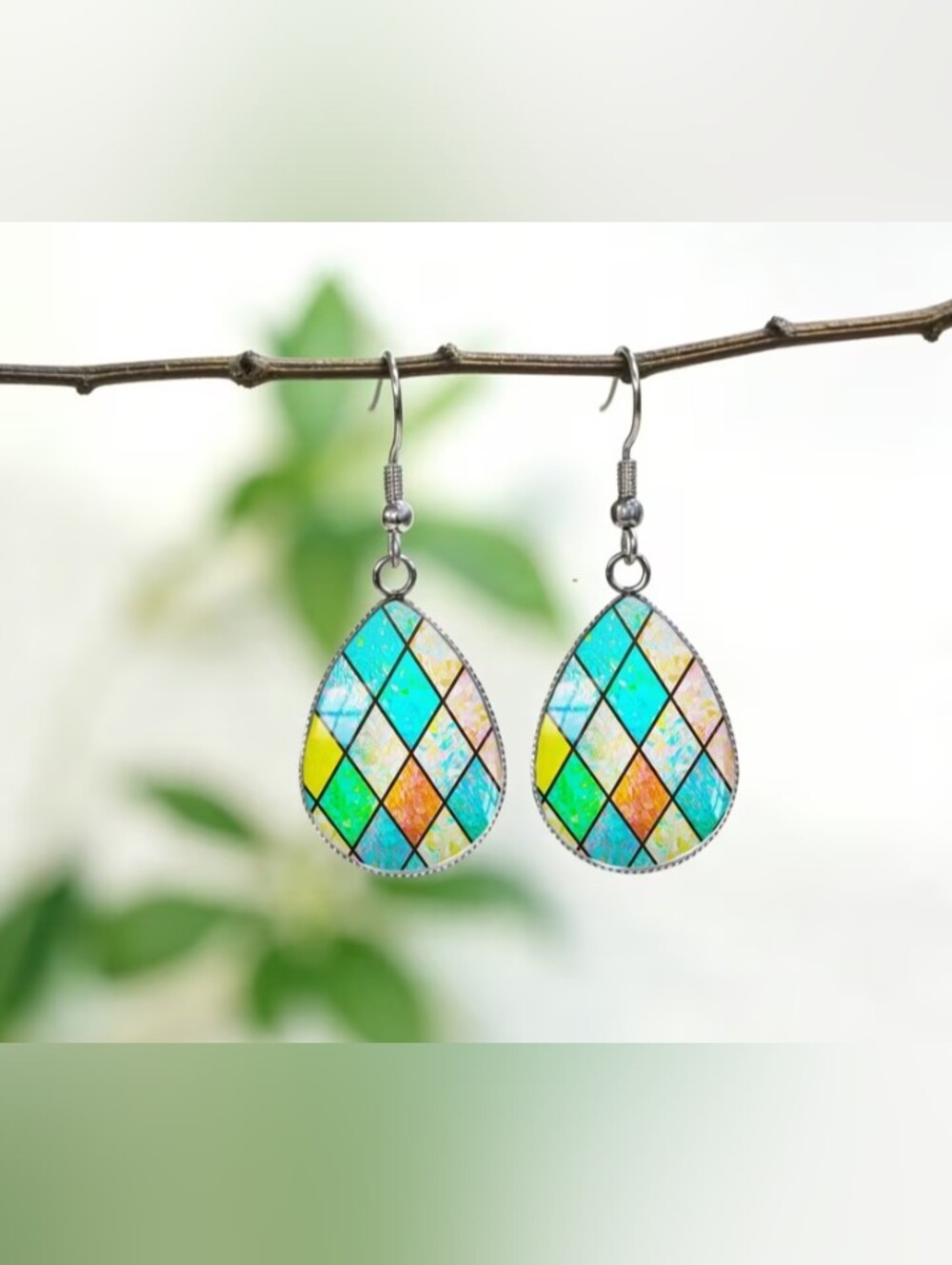 $8 Each Or Bundle 5/$20 Teardrop Bright Colored Mosaic Inlay Earrings